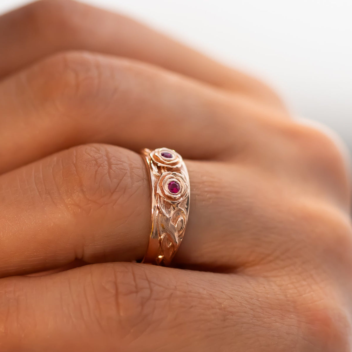 Blooming Hearts | Floral Ring with Ruby Gemstones