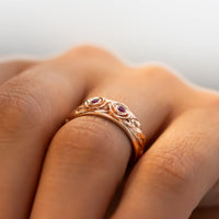 Blooming Hearts | Floral Ring with Ruby Gemstones