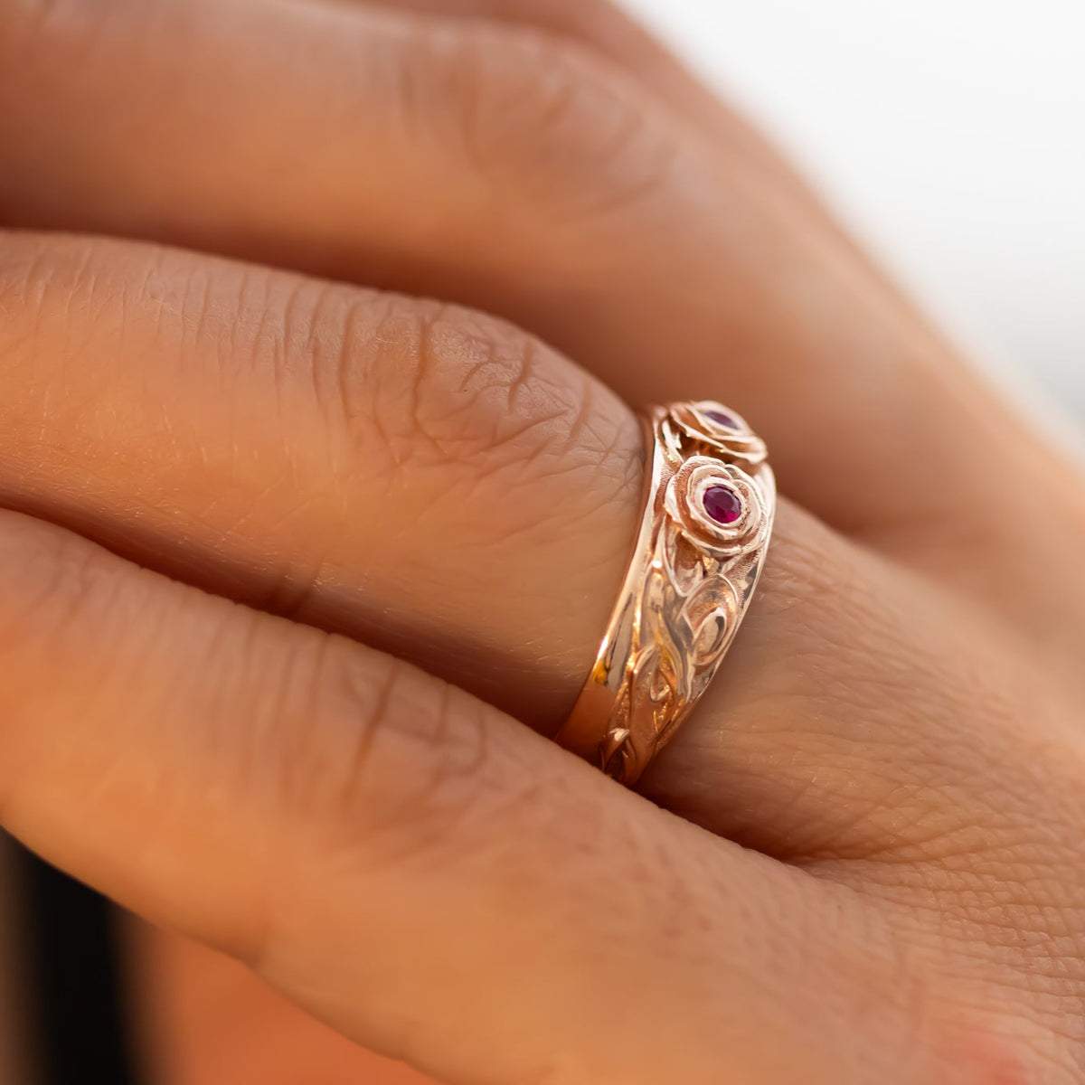 Blooming Hearts | Floral Ring with Ruby Gemstones