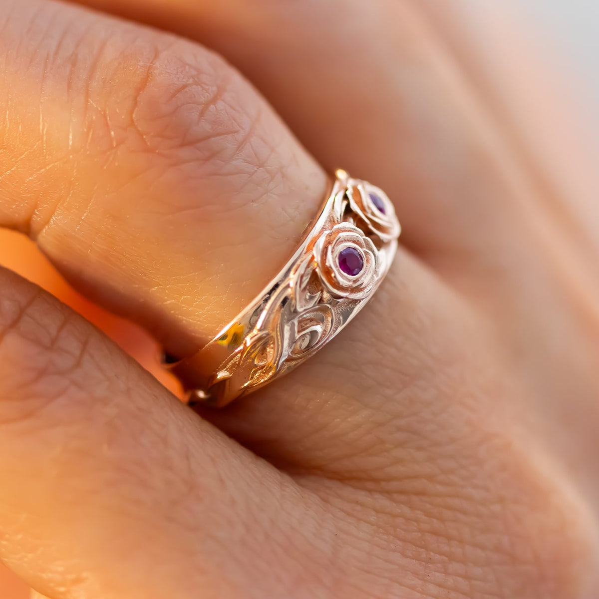 Blooming Hearts | Floral Ring with Ruby Gemstones