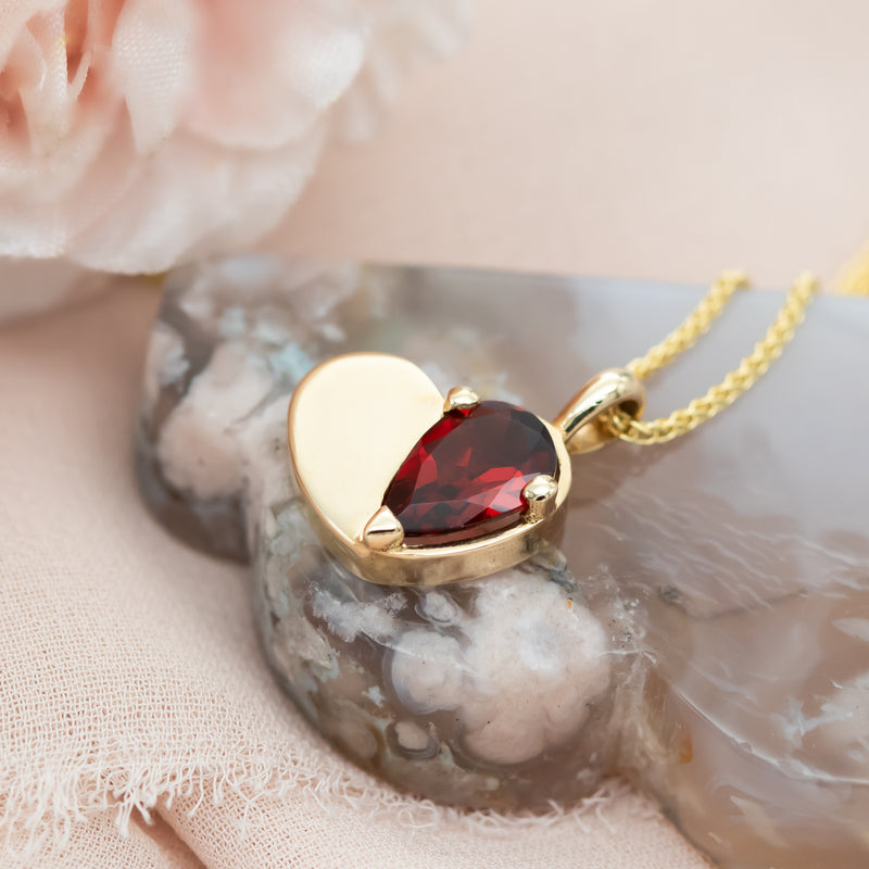 Garnet Heart Pendant Necklace