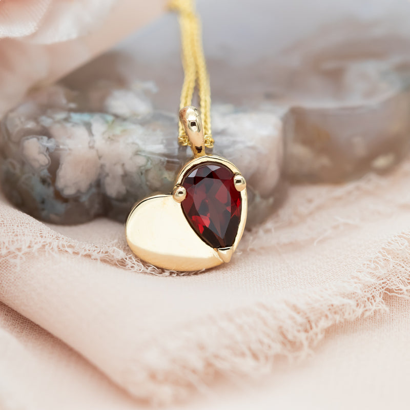 Garnet Heart Pendant Necklace