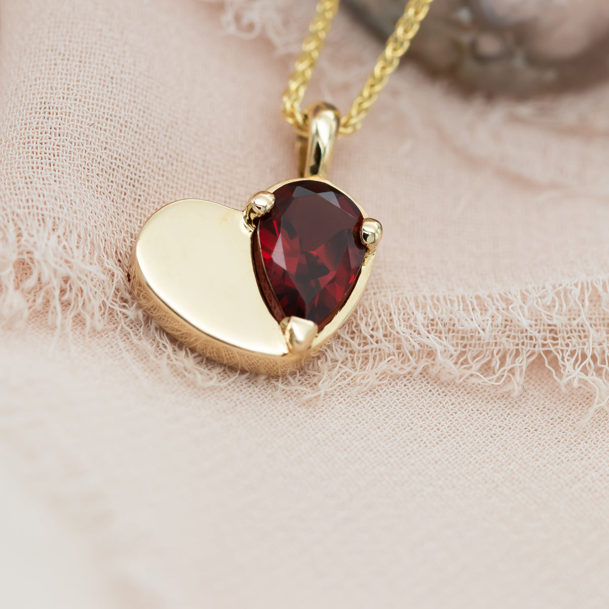 Garnet Heart Pendant Necklace
