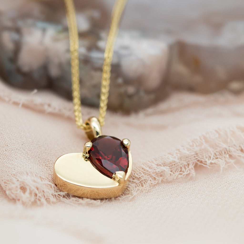 Garnet Heart Pendant Necklace