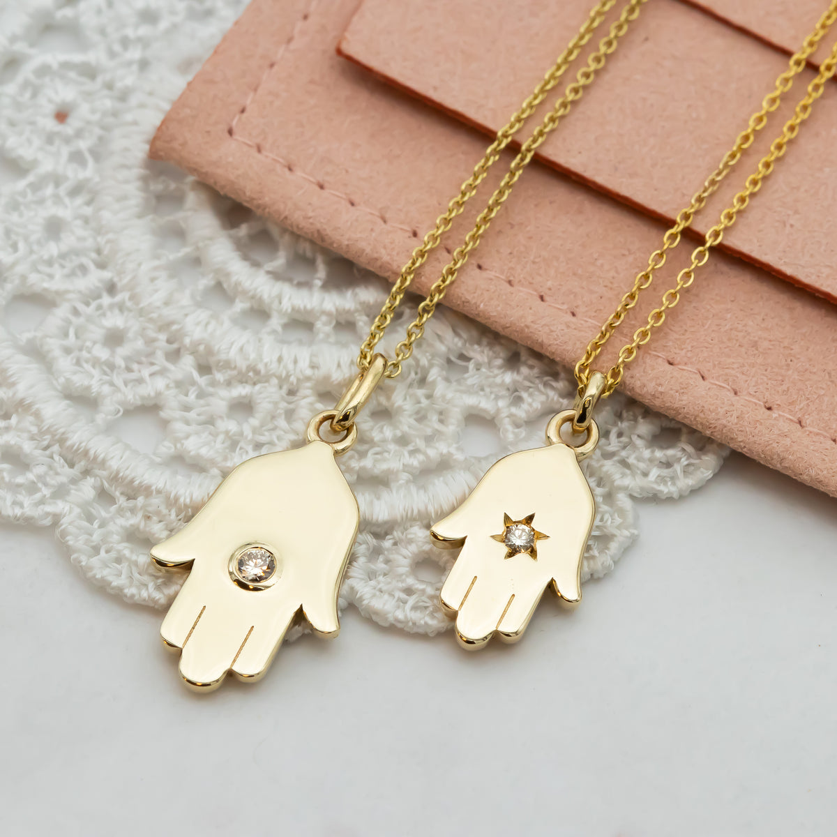 Hamsa Pendant Necklace with Diamond | Symbolic Jewelry