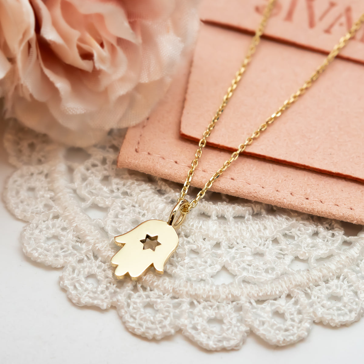 Hamsa Pendant Necklace with Star of David