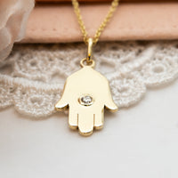 Hamsa Pendant Necklace with Diamond | Symbolic Jewelry