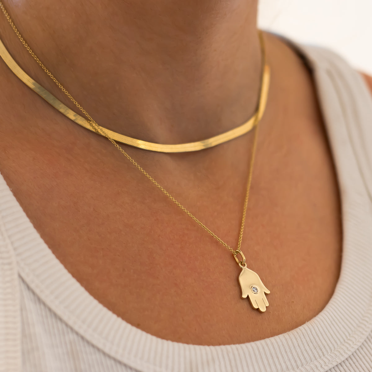 Hamsa Pendant Necklace with Diamond | Symbolic Jewelry