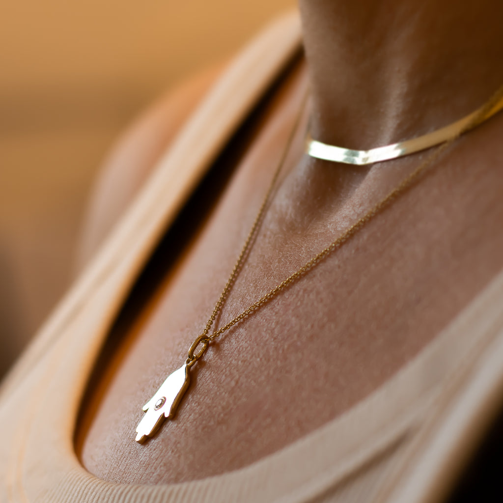 Hamsa Necklace, 14K Gold Hamsa Pendant with Diamond, Lucky Charm Necklace, Hand Protection Necklace, Hamsa Israel, Israeli Jewelry