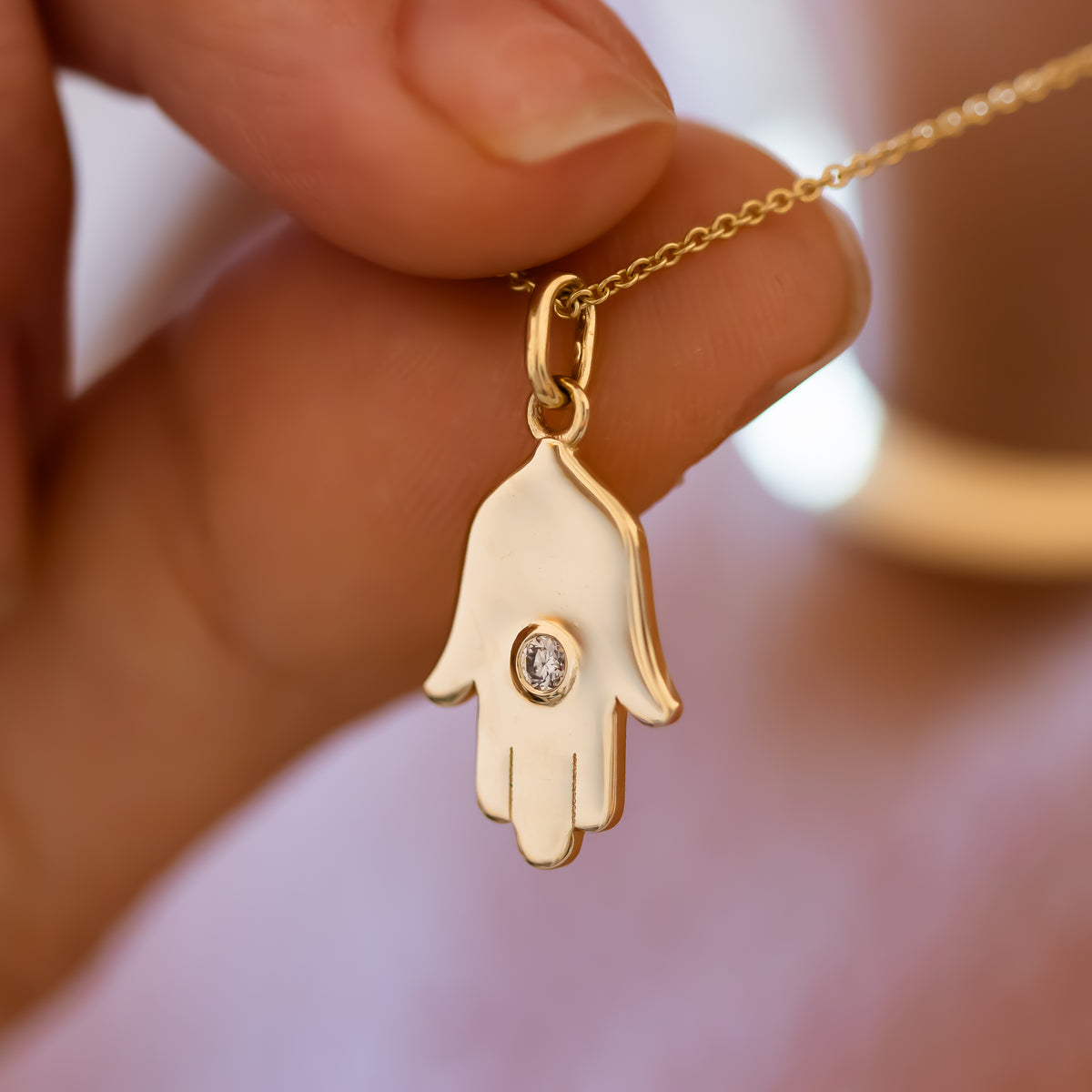 Hamsa Pendant Necklace with Diamond | Symbolic Jewelry