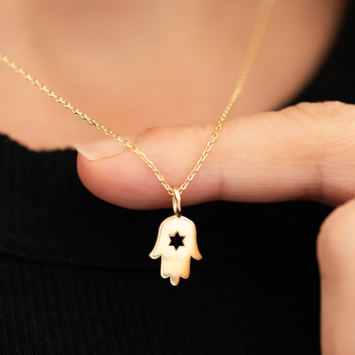 Hamsa Pendant Necklace with Star of David