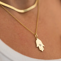 Hamsa Pendant Necklace with Diamond | Symbolic Jewelry