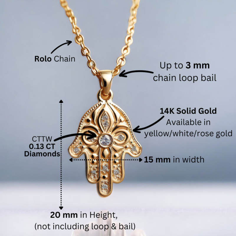 Floral Hamsa Diamond Pendant Necklace | Symbolic Jewelry