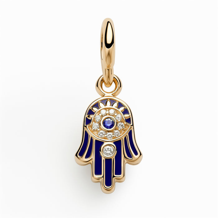 Celestial Eye Hamsa Pendant - Diamonds, Blue Enamel & Sapphire | Symboilc Jewelry