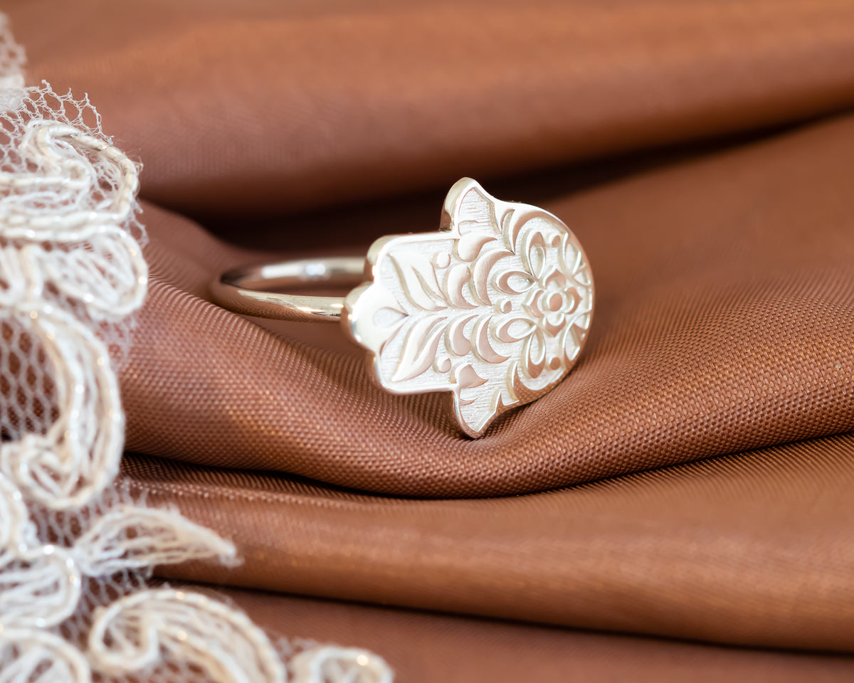 Floral Hamsa Ring Hand of God Ring