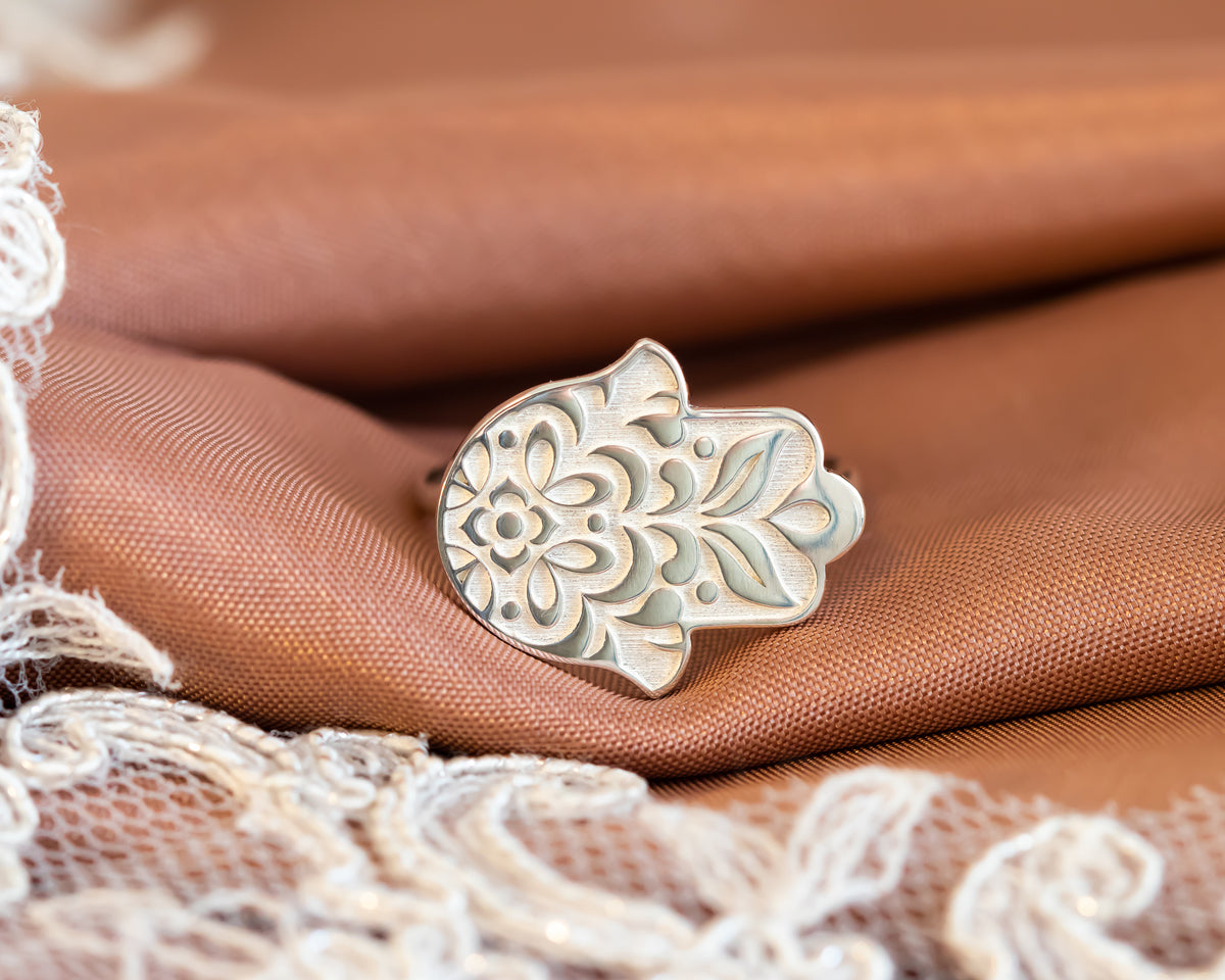 Floral Hamsa Ring Hand of God Ring