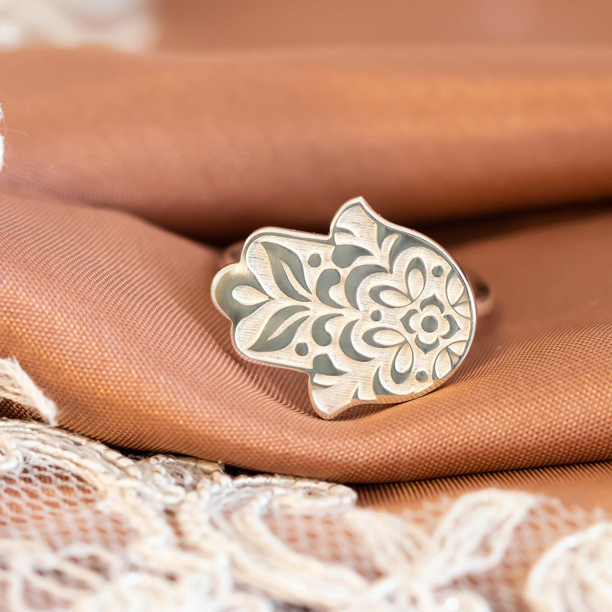 Floral hamsa gold ring