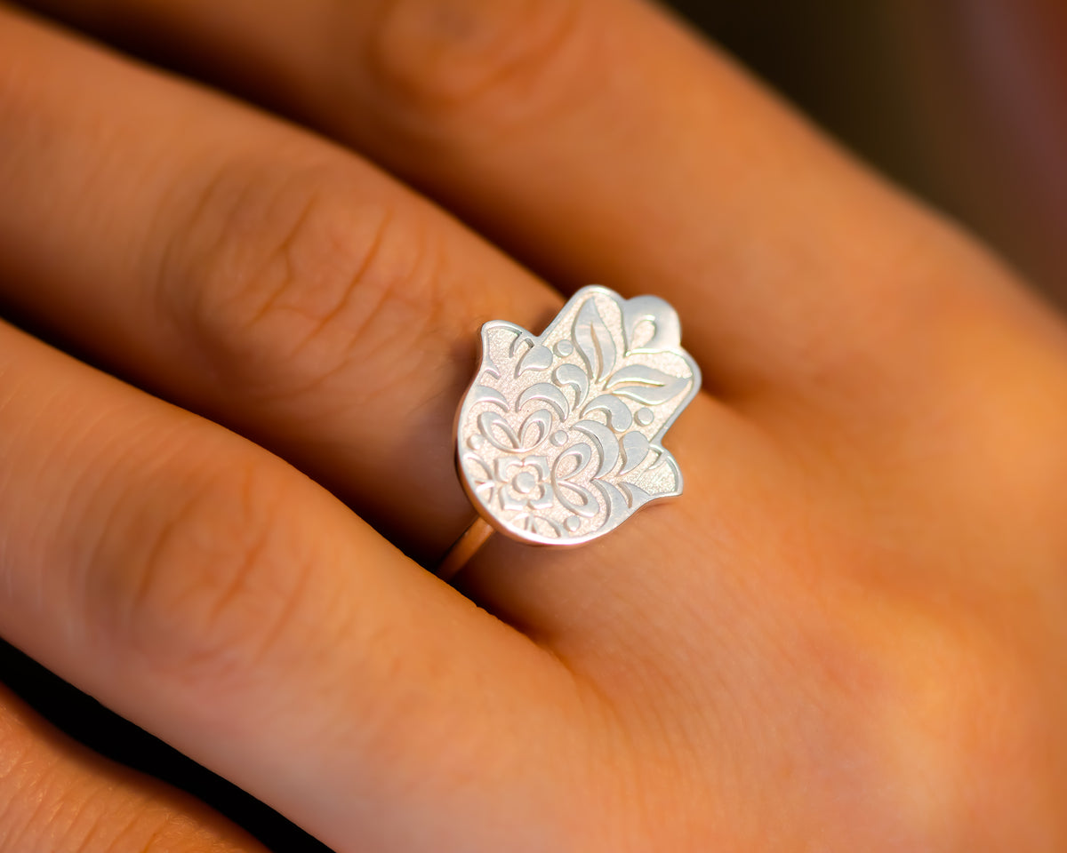 Floral Hamsa Ring Hand of God Ring