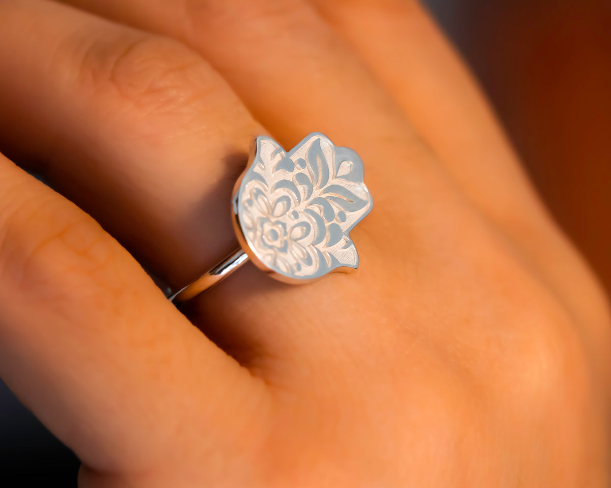 Floral Hamsa Ring Hand of God Ring