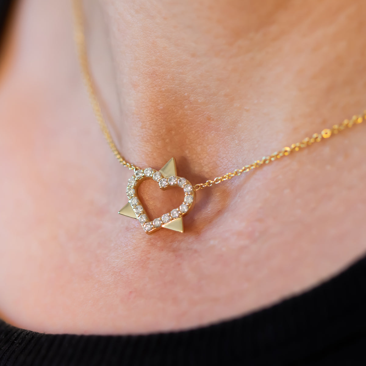 Heart Diamond Star of David Pendant Necklace