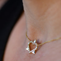 Heart Diamond Star of David Pendant Necklace