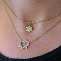 Heart Diamond Star of David Pendant Necklace