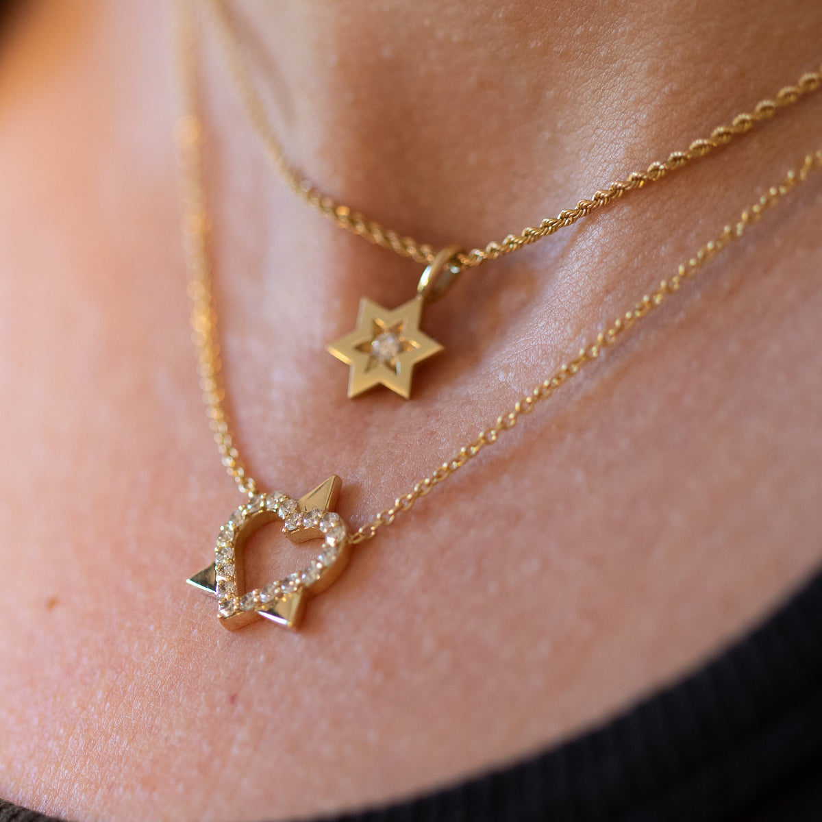 Heart Diamond Star of David Pendant Necklace