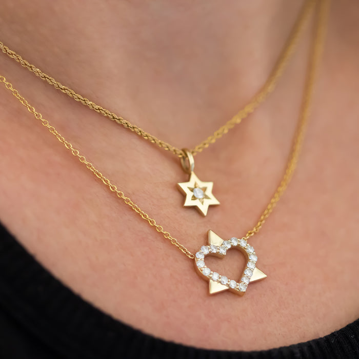Heart Diamond Star of David Pendant Necklace