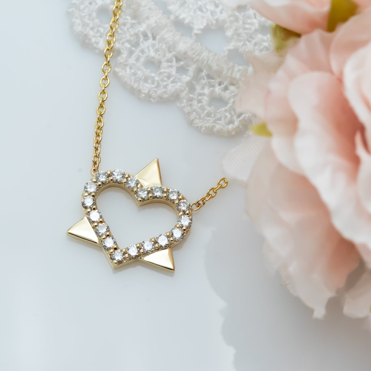 Heart Diamond Star of David Pendant Necklace