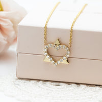Heart Diamond Star of David Pendant Necklace