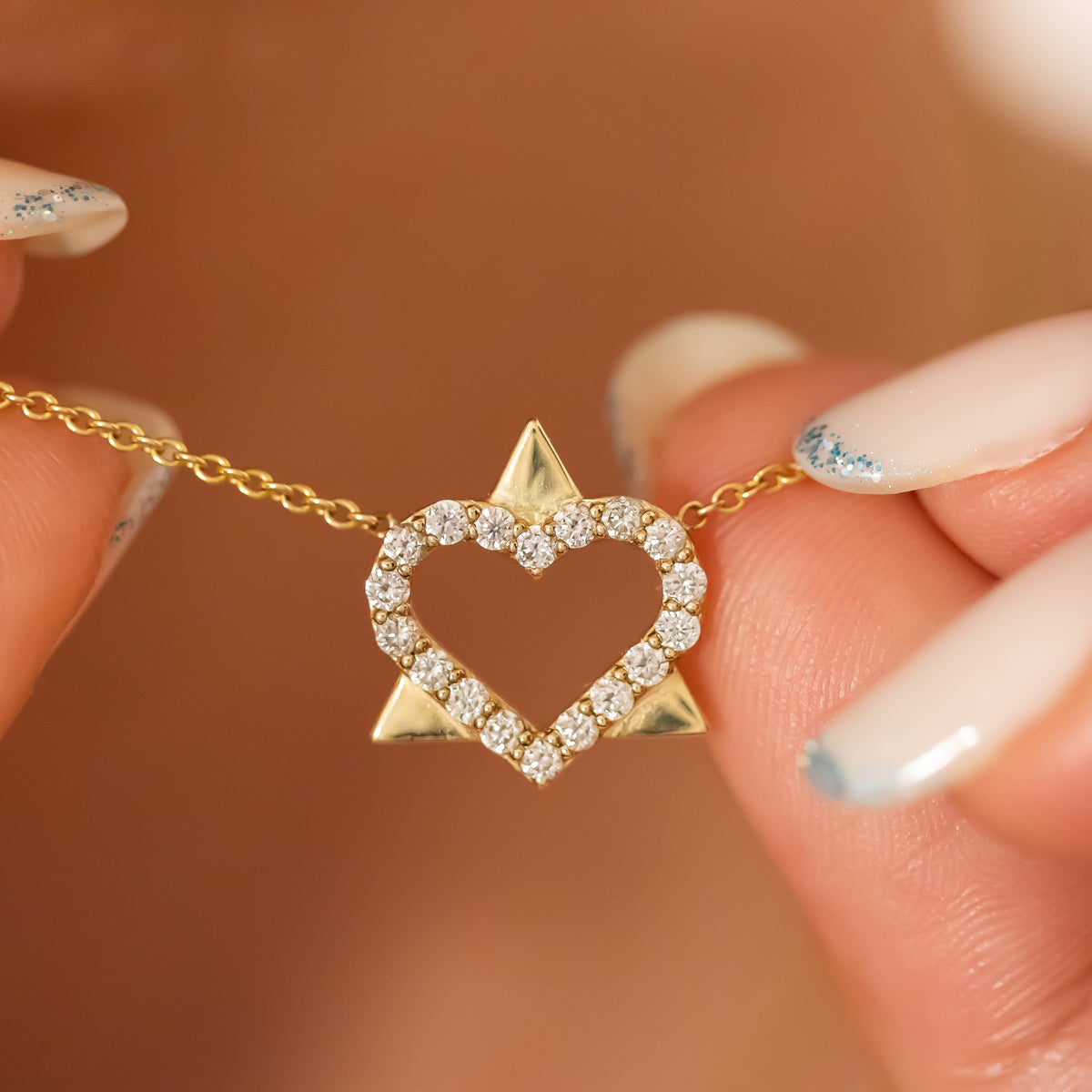 Heart Diamond Star of David Pendant Necklace
