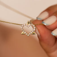 Heart Diamond Star of David Pendant Necklace