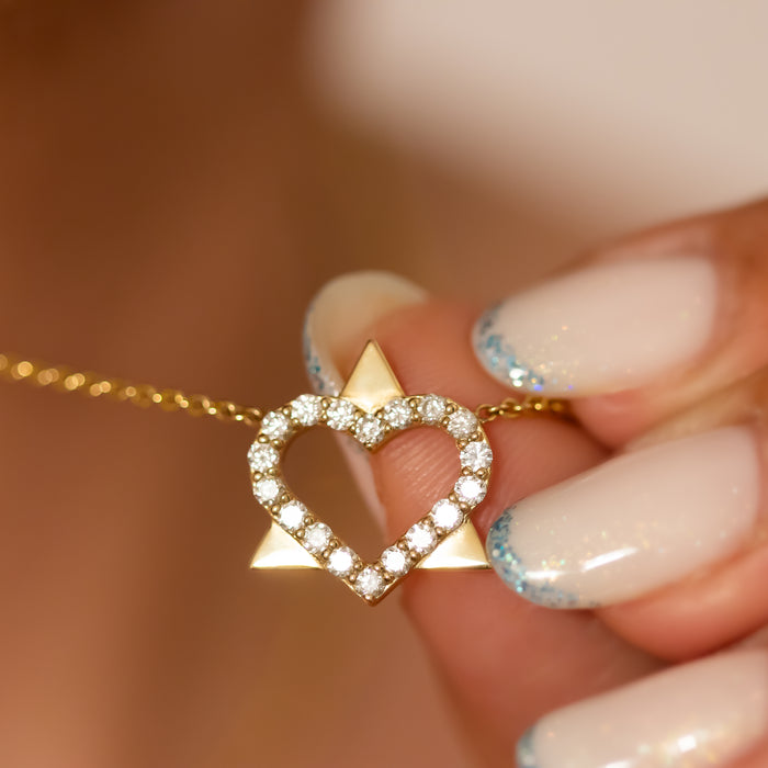 Heart Diamond Star of David Pendant Necklace