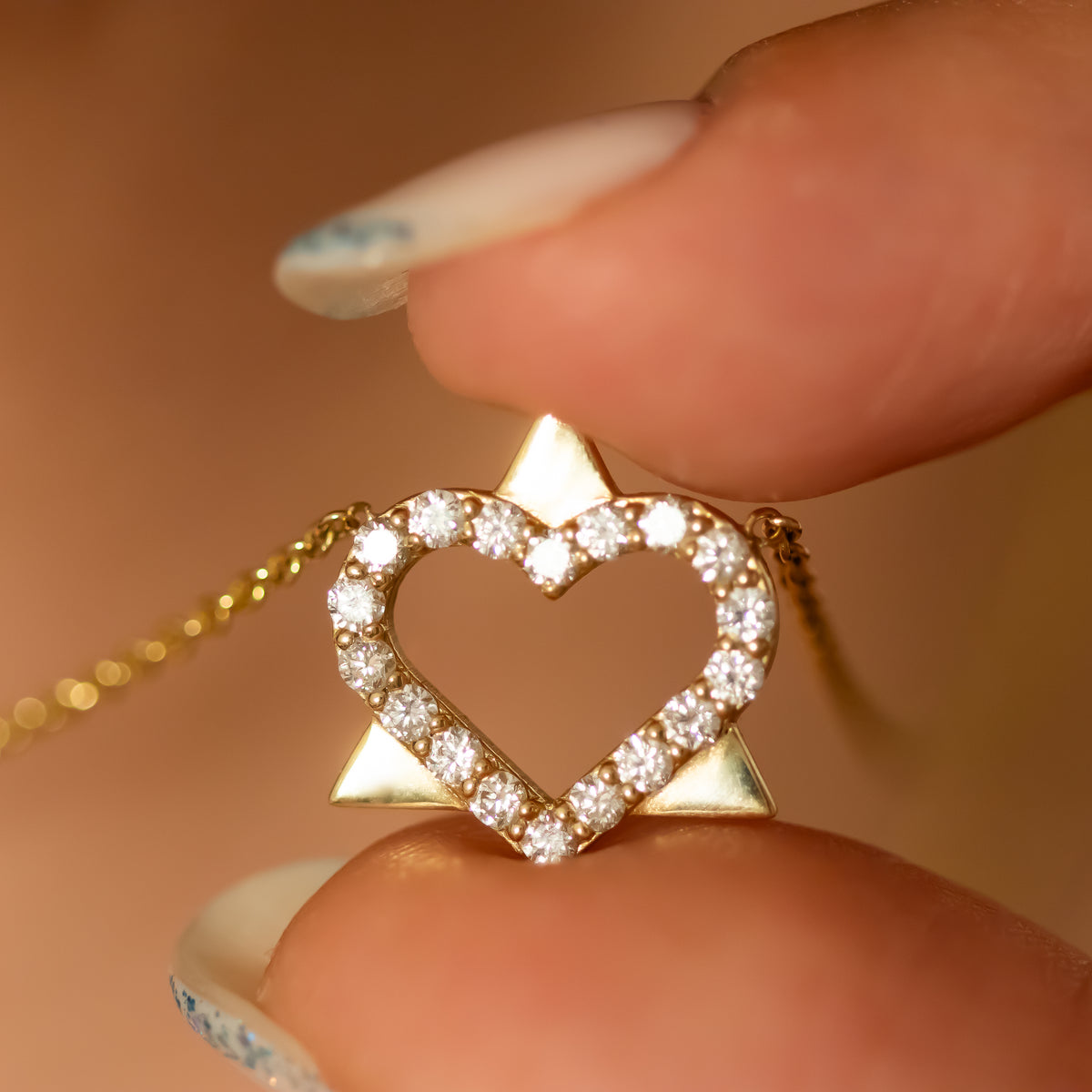 Heart Diamond Star of David Pendant Necklace