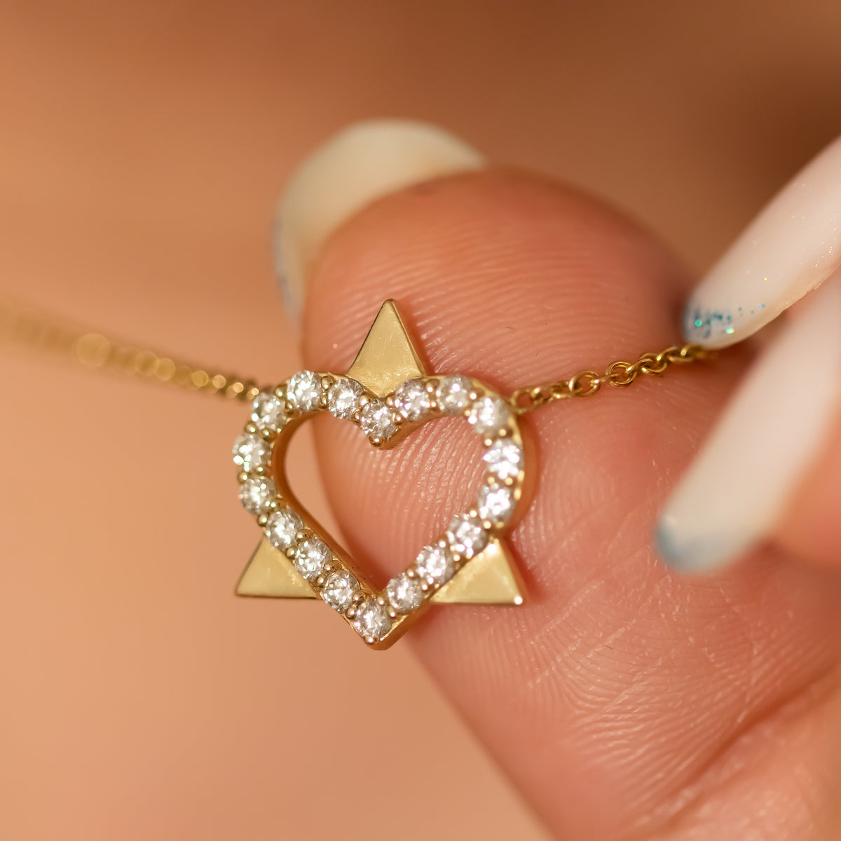 Heart Diamond Star of David Pendant Necklace