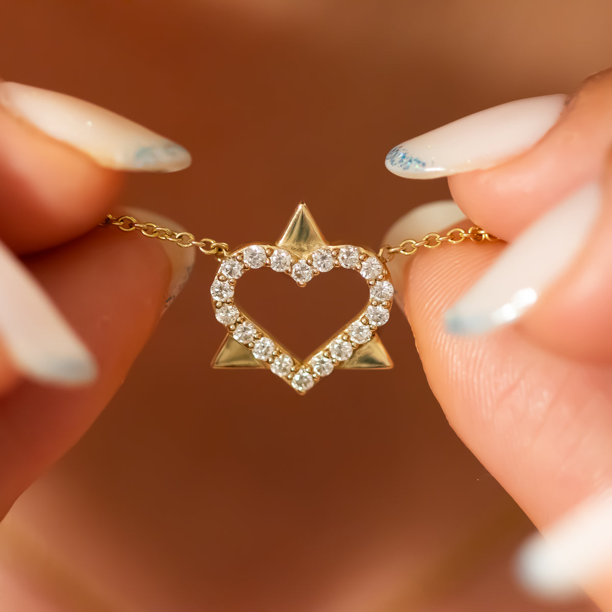 Heart Diamond Star of David Pendant Necklace