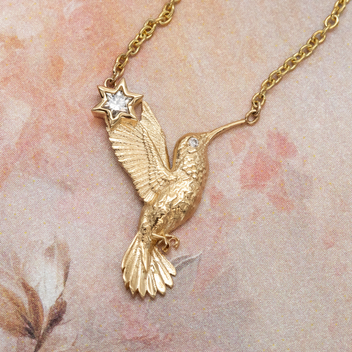 Hummingbird_necklace_with_Star_of_David_diamond_-Custom design by Sivan Lotan