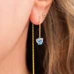 Blue Topaz Heart Chain Earrings