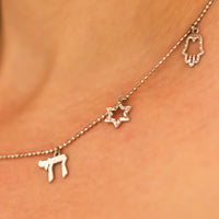 Israeli Charms Necklace - Magen David, Hamsa, Chai, Charms Necklace