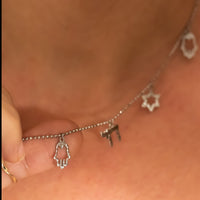 Israeli Charms Necklace - Magen David, Hamsa, Chai, Charms Necklace