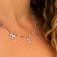 Israeli Charms Necklace - Magen David, Hamsa, Chai, Charms Necklace