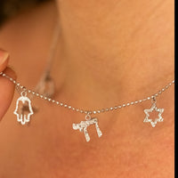 Israeli Charms Necklace - Magen David, Hamsa, Chai, Charms Necklace