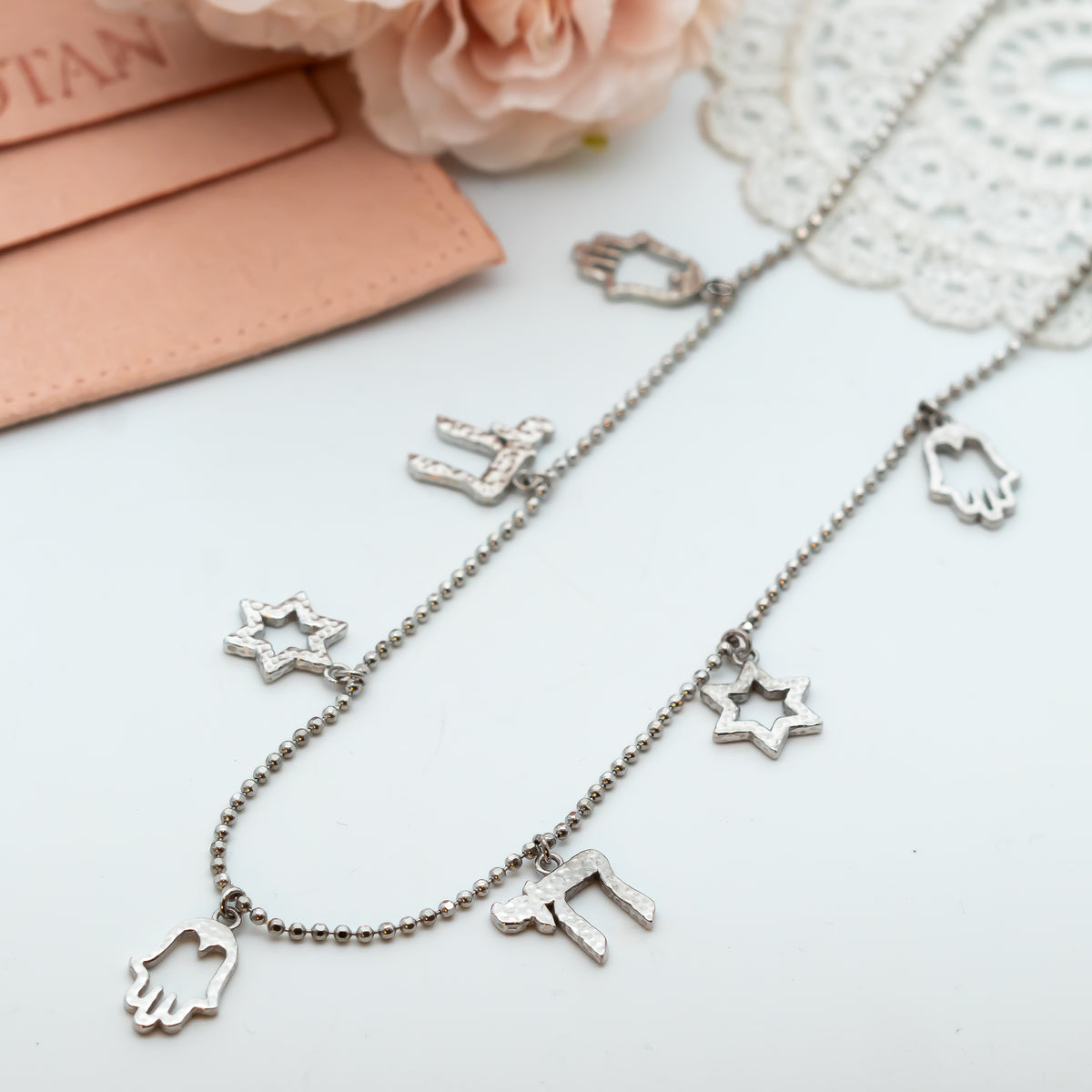 Israeli Charms Necklace - Magen David, Hamsa, Chai, Charms Necklace