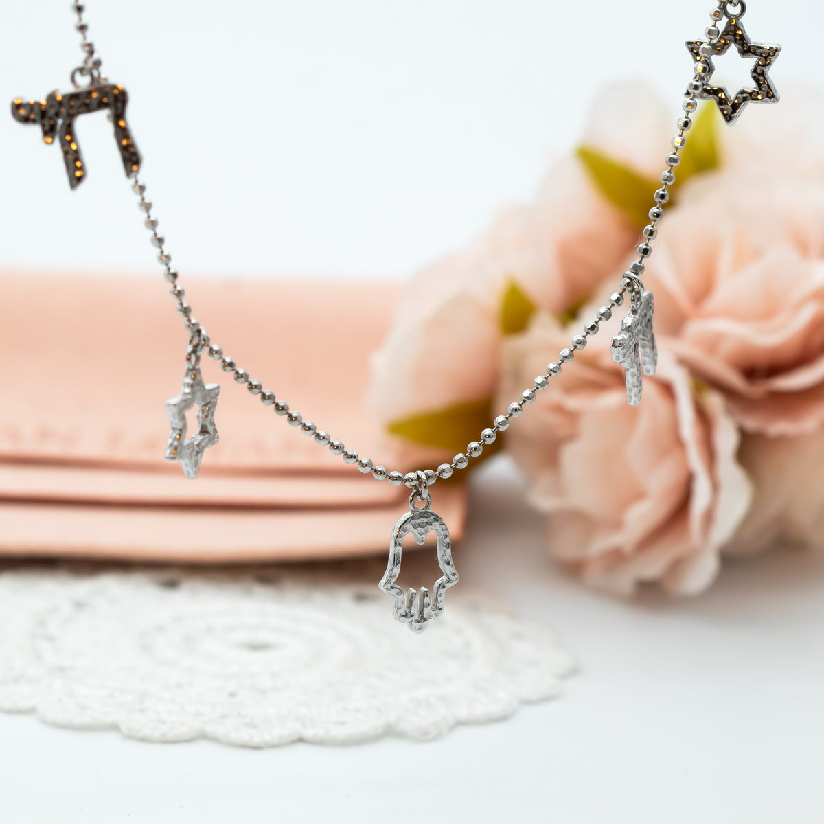 Israeli Charms Necklace - Magen David, Hamsa, Chai, Charms Necklace