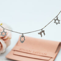 Israeli Charms Necklace - Magen David, Hamsa, Chai, Charms Necklace