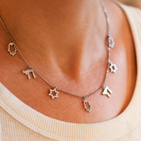 Israeli Charms Necklace - Magen David, Hamsa, Chai, Charms Necklace