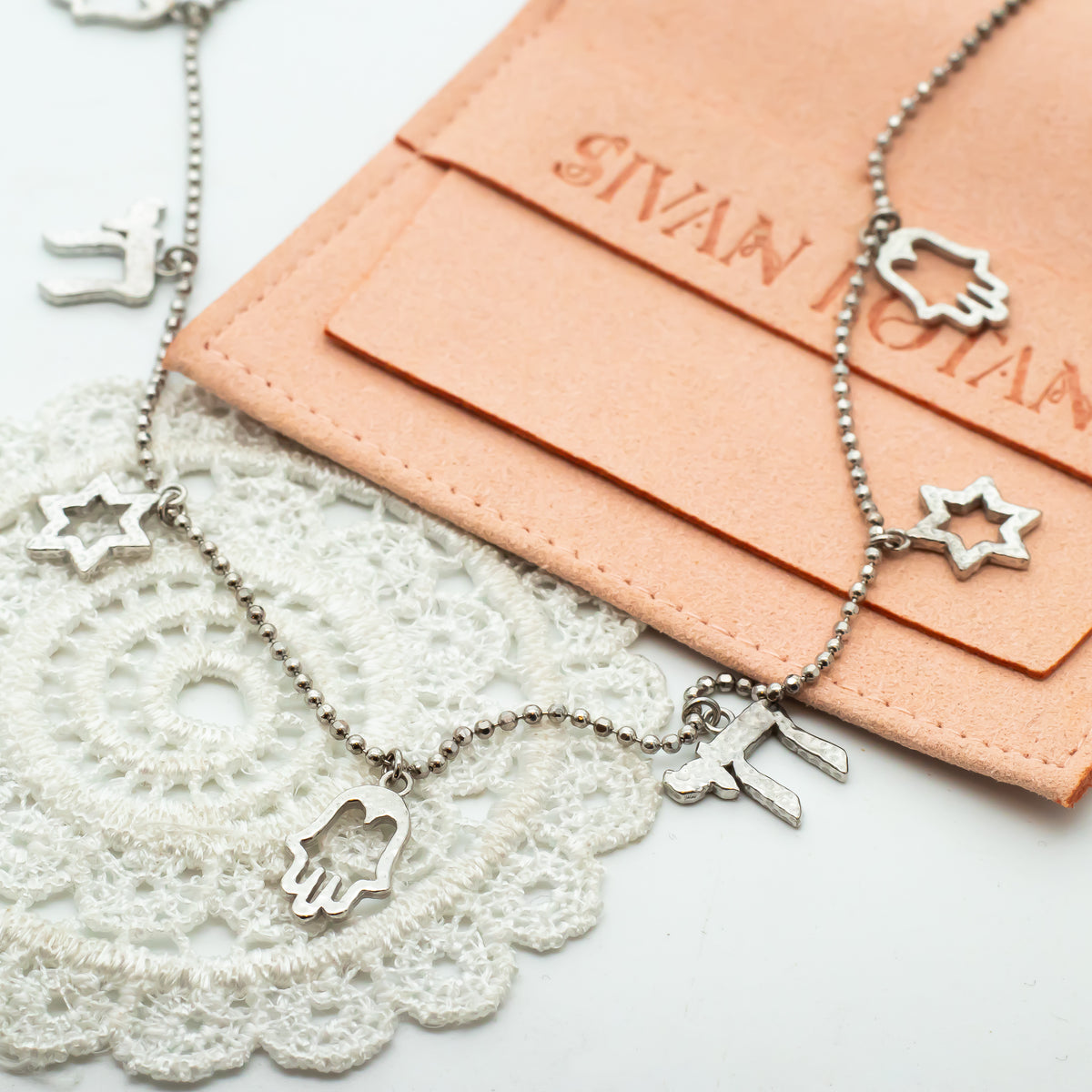 Israeli Charms Necklace - Magen David, Hamsa, Chai, Charms Necklace