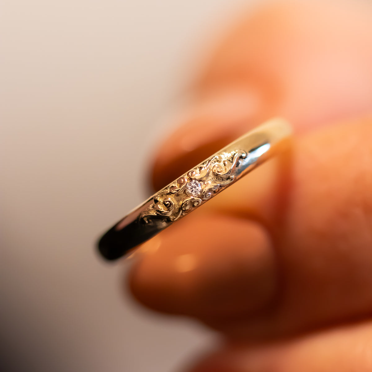 Lace Gold Ring, 14K Gold Delicate Solid Gold Ring, Diamond Wedding Band for Her, Antique Vintage Style Ring, Gold Stacking Ring, Scroll Ring