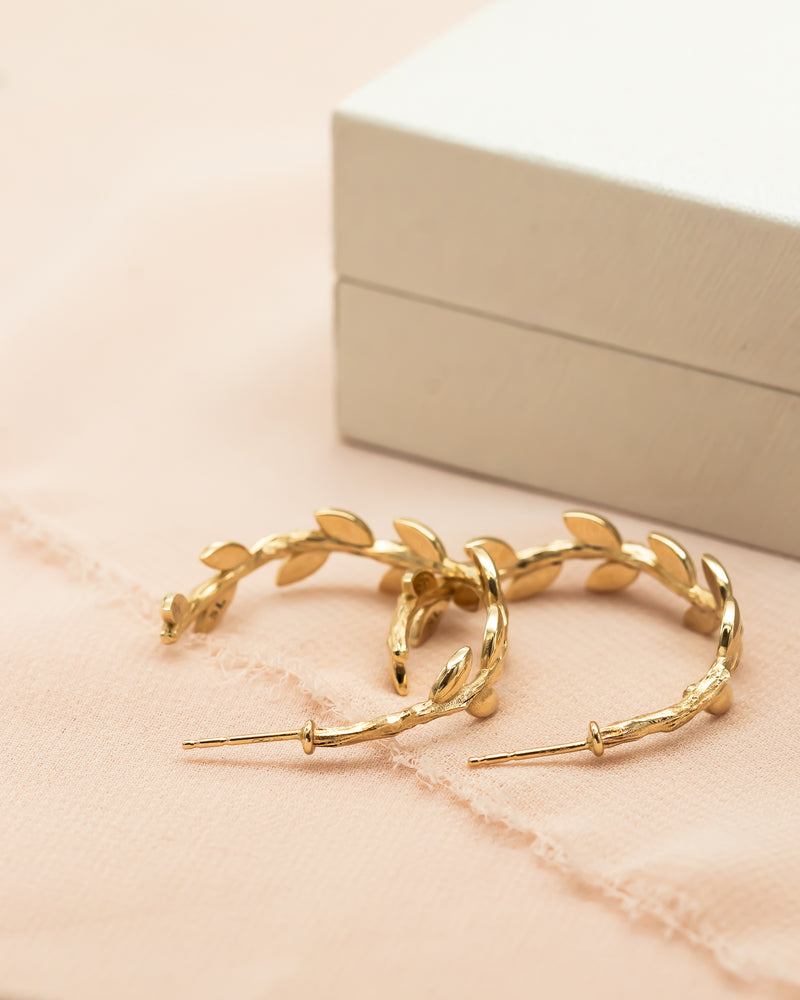 Gold Leaf Hoop Earrings