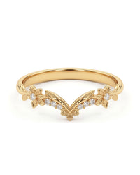 Laurel - Organic floral diamond gold cevron wedding band